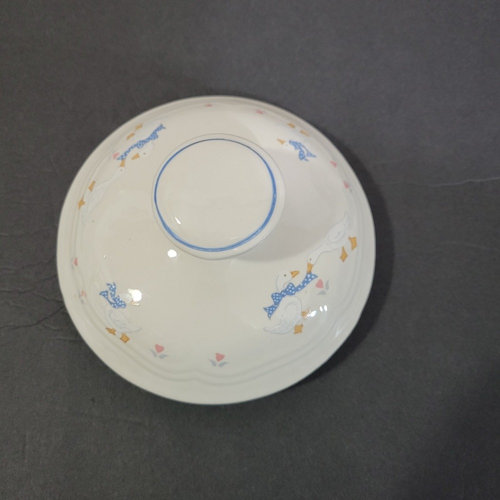 Vintage Goose Canister Lid Brickoven Stoneware Beige Blue LID ONLY 6"x3" replace
